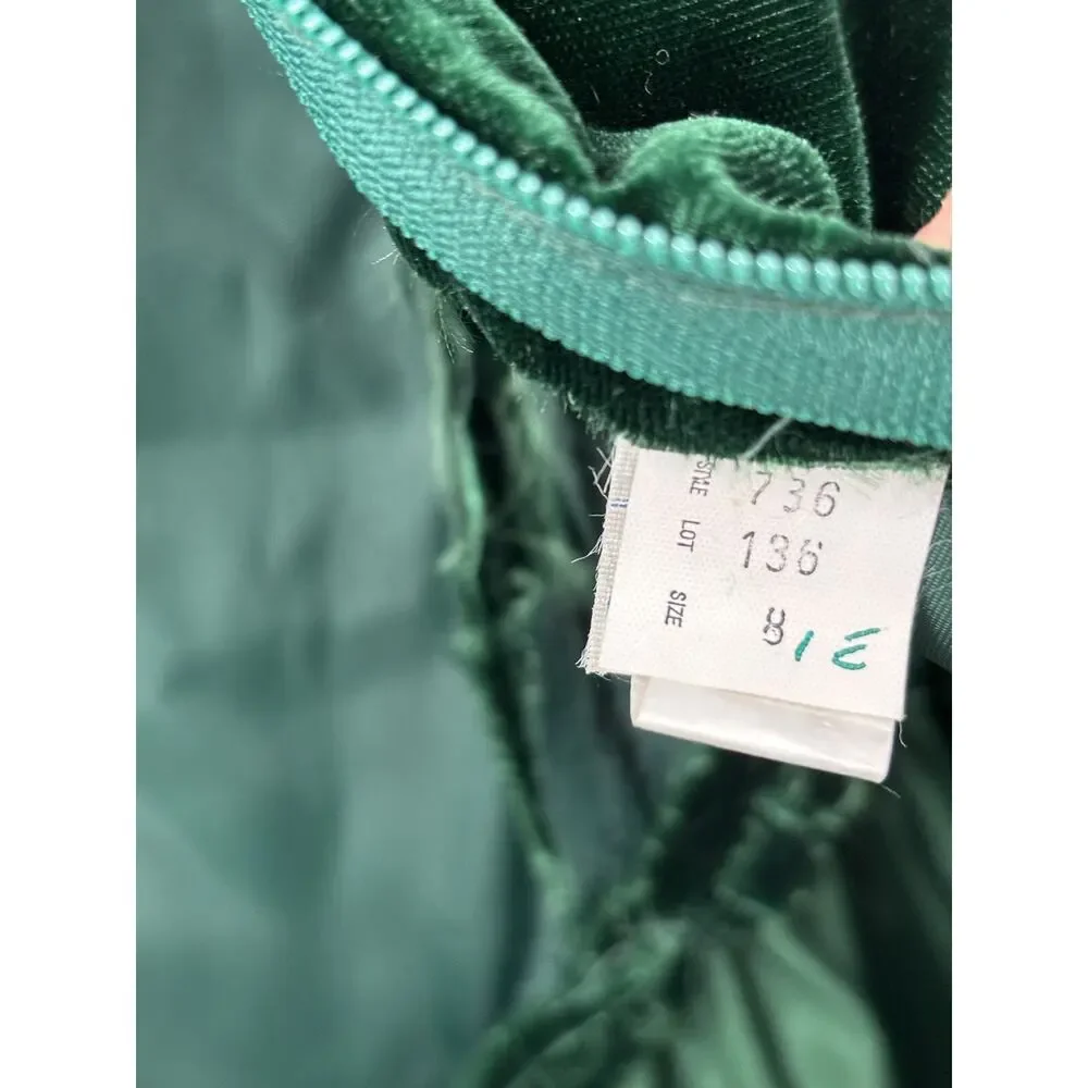 Vintage Dress Womens 8 Green Velvet Union Made Bow Back Maxi Length Holiday - Picture 6 of 16